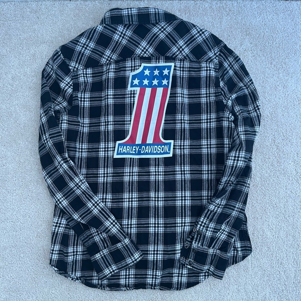 Harley-Davidson Black Plaid Women’s Flannel Snap Shirt